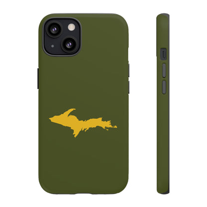 Michigan Upper Peninsula Tough Phone Case (Army Green w/ Gold UP Outline) | Apple iPhone