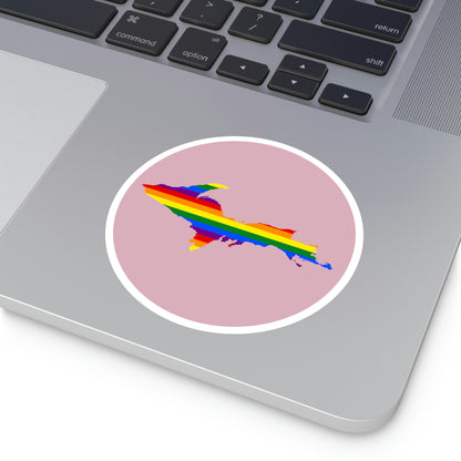 Michigan Upper Peninsula Round Stickers (Pink w/ UP Pride Flag Outline) | Indoor\Outdoor