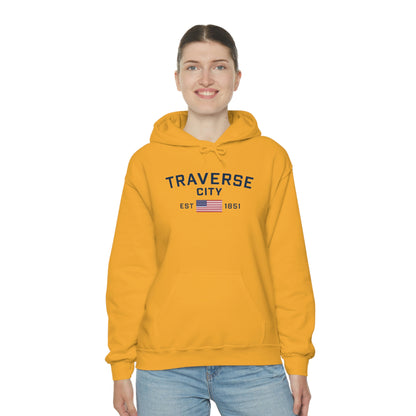 'Traverse City EST 1851' Hoodie (w/USA Flag Outline) | Unisex Standard