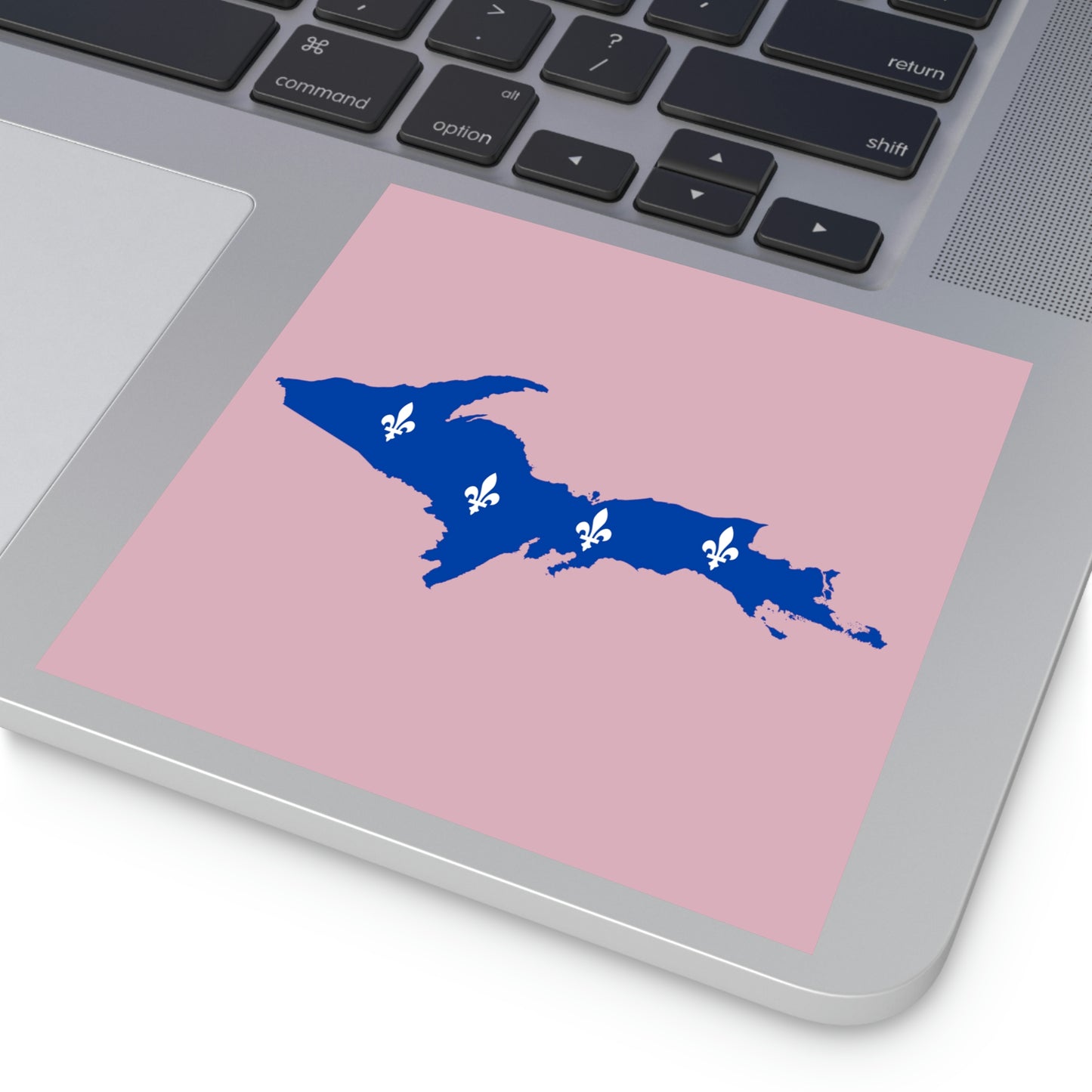 Michigan Upper Peninsula Square Sticker (Pink w/ UP Quebec Flag Outline) | Indoor/Outdoor