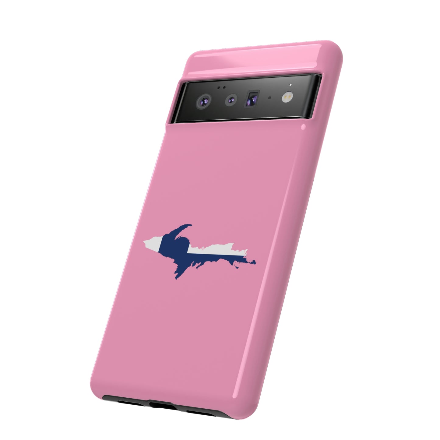 Michigan Upper Peninsula Tough Phone Case ('67 Caddie Pink w/ UP Finland Flag Outline) | Samsung & Pixel Android