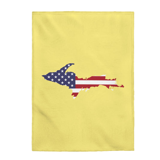 Michigan Upper Peninsula Plush Blanket (w/ UP USA Flag Outline) | Cherry Yellow