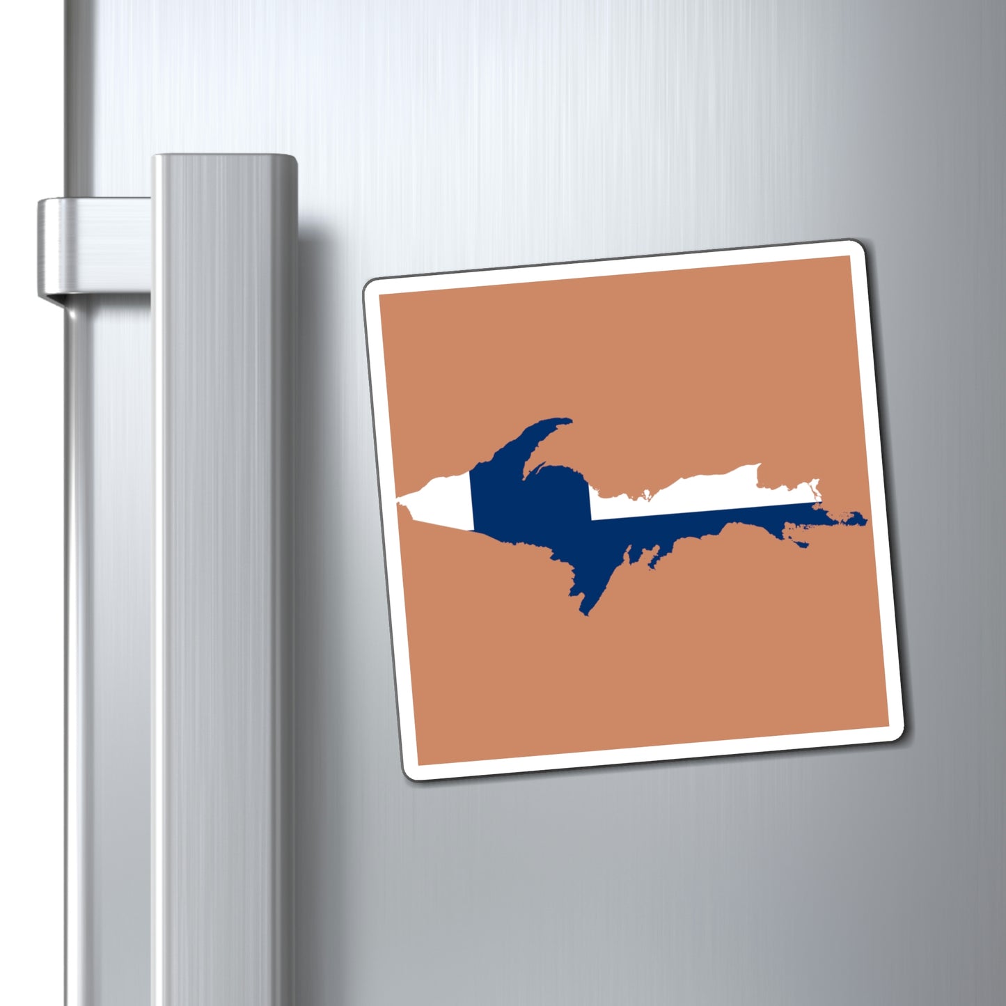 Michigan Upper Peninsula Square Magnet (Copper Color w/ UP Finland Flag Outline)