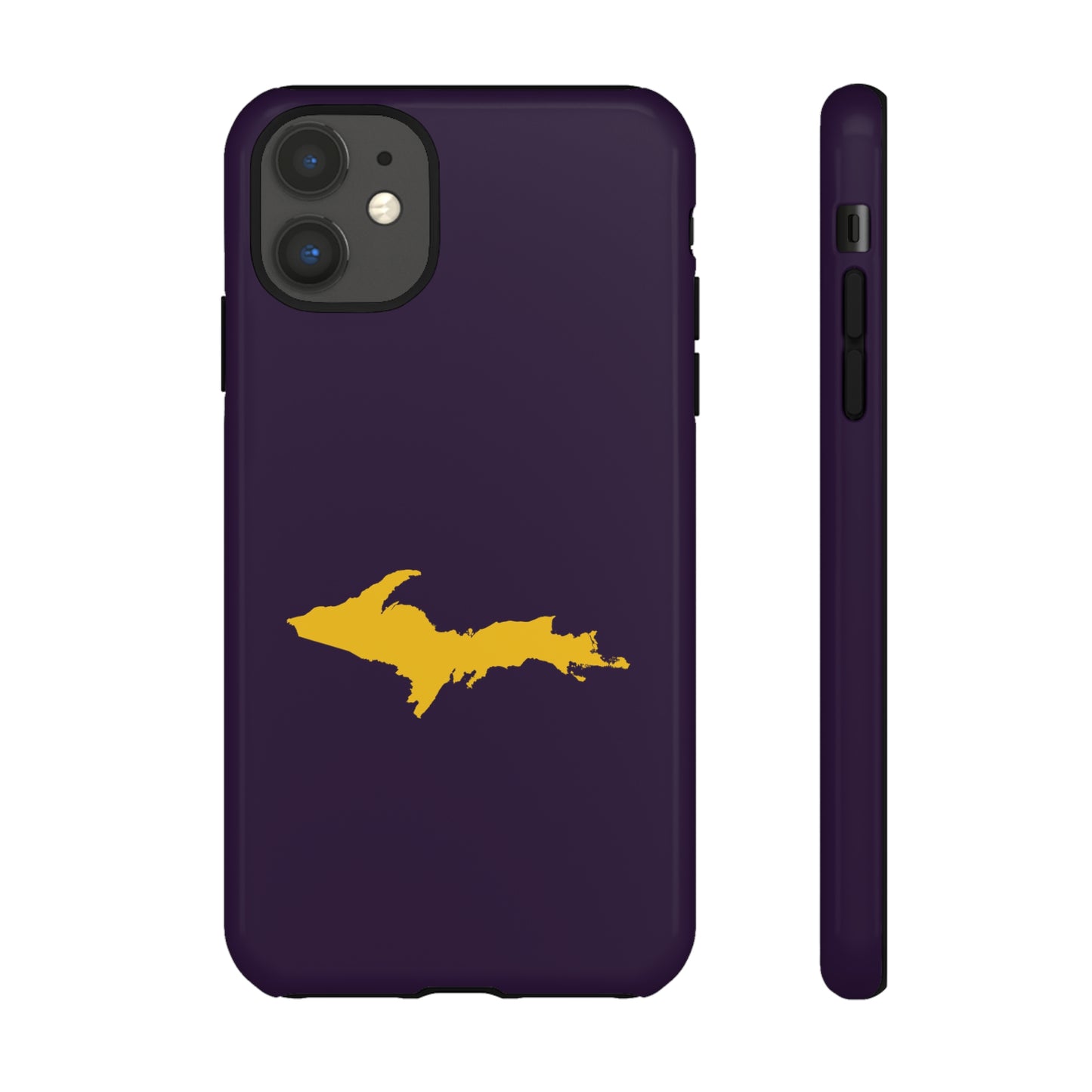 Michigan Upper Peninsula Tough Phone Case (Blackcurrant w/ Gold UP Outline) | Apple iPhone