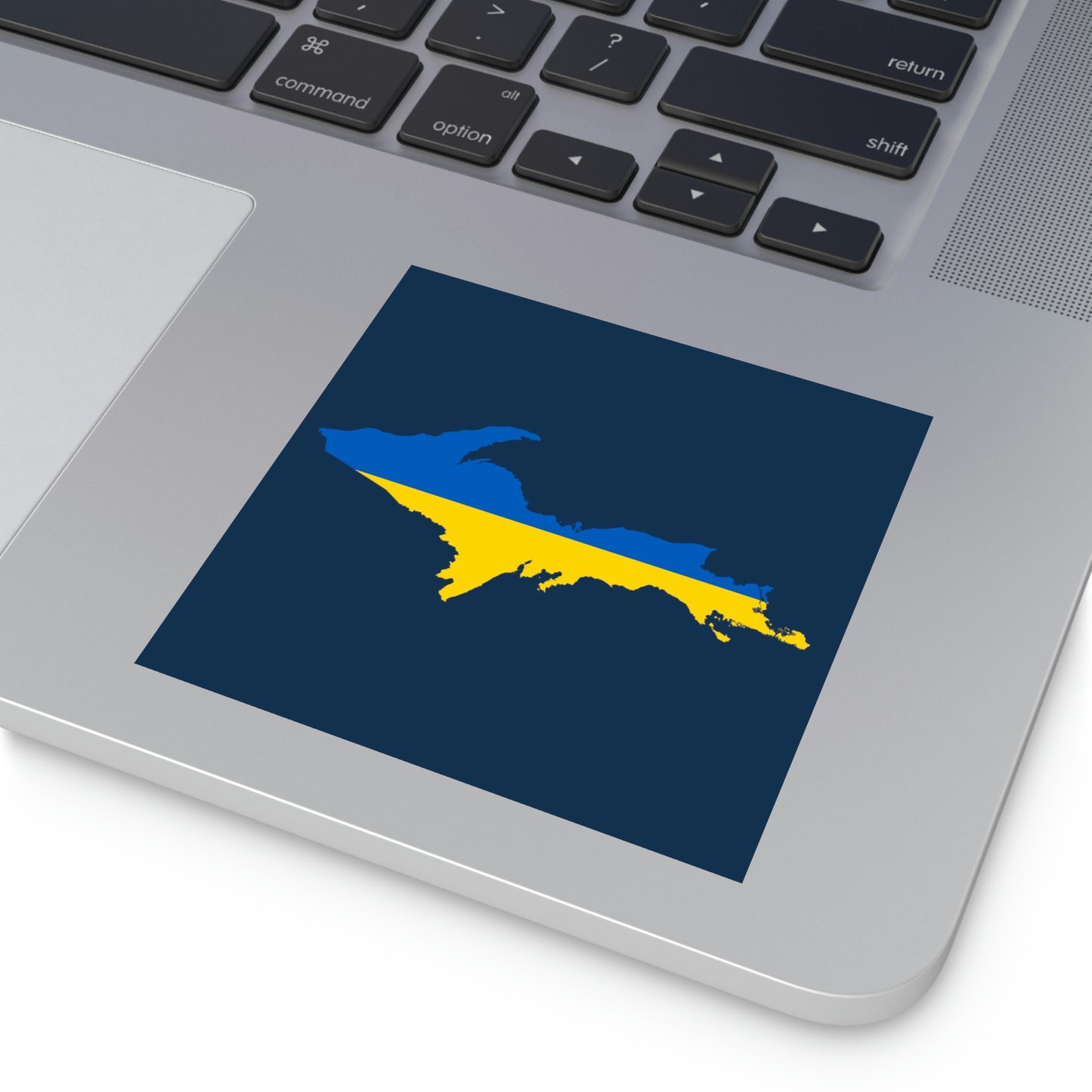 Michigan Upper Peninsula Square Sticker (Navy w/ UP Ukraine Flag Outline) | Indoor/Outdoor