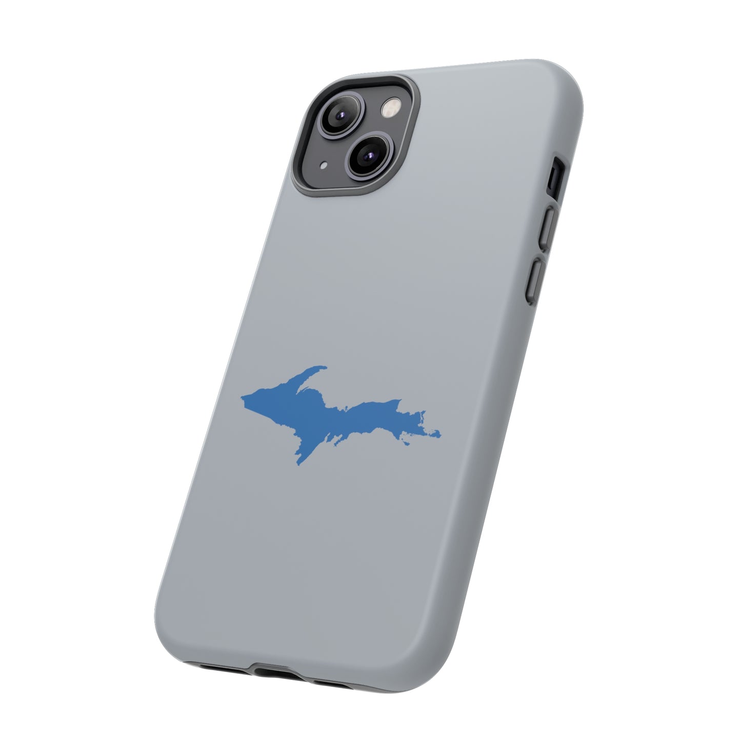 Michigan Upper Peninsula Tough Phone Case (Silver w/ Azure UP Outline) | Apple iPhone