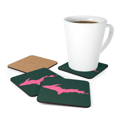 Michigan Upper Peninsula Coaster Set (Green w/ Pink UP Outline) | Corkwood - 4 pack