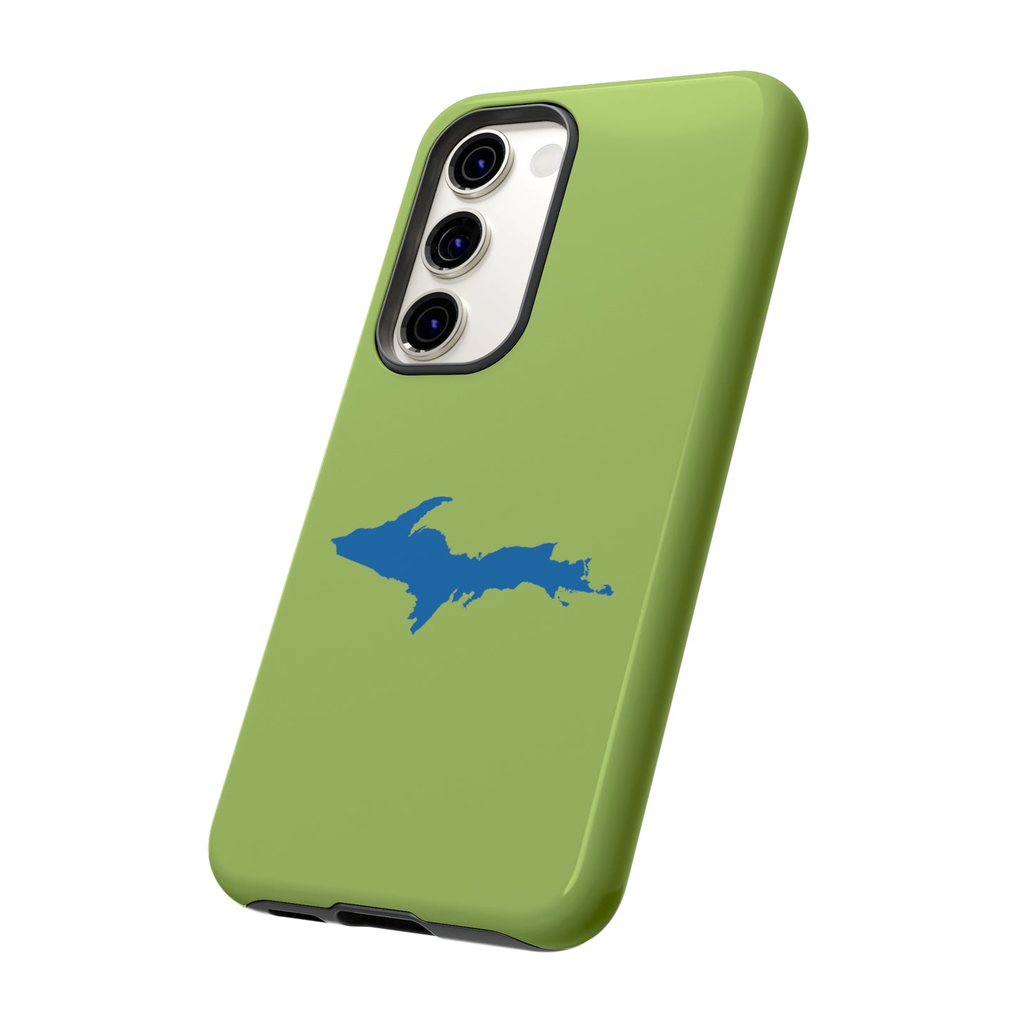 Michigan Upper Peninsula Tough Phone Case (Gooseberry Green w/ Azure UP Outline) | Samsung & Pixel Android