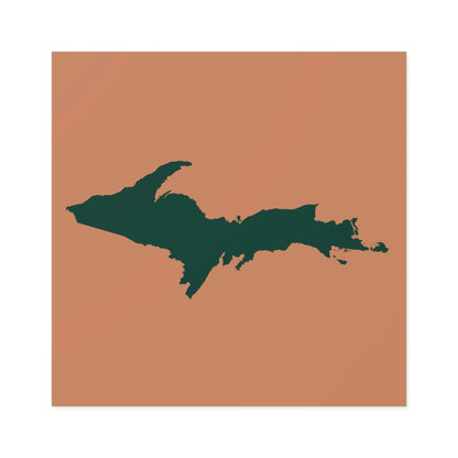 Michigan Upper Peninsula Square Sticker (Copper Color w/ Green UP Outline) | Indoor/Outdoor