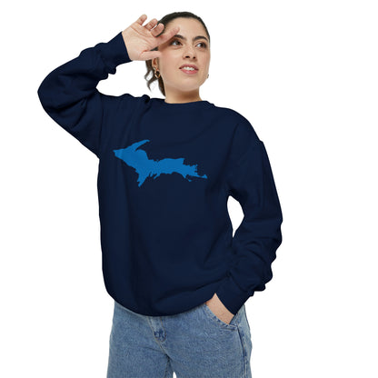 Michigan Upper Peninsula Sweatshirt (w/ Azure UP Outline) | Unisex Garment Dyed