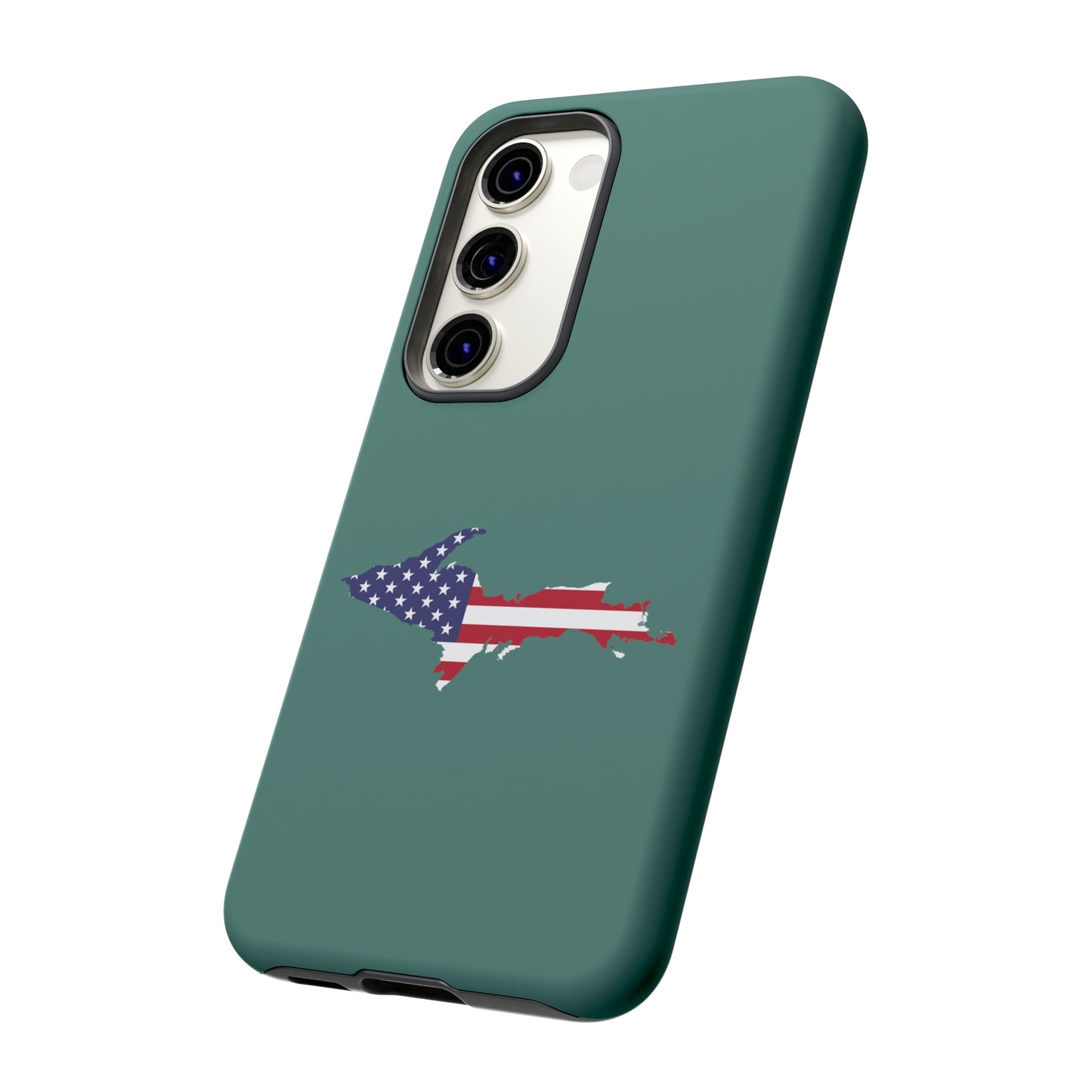 Michigan Upper Peninsula Tough Phone Case (Copper Green w/ UP USA Flag Outline) | Samsung & Pixel Android