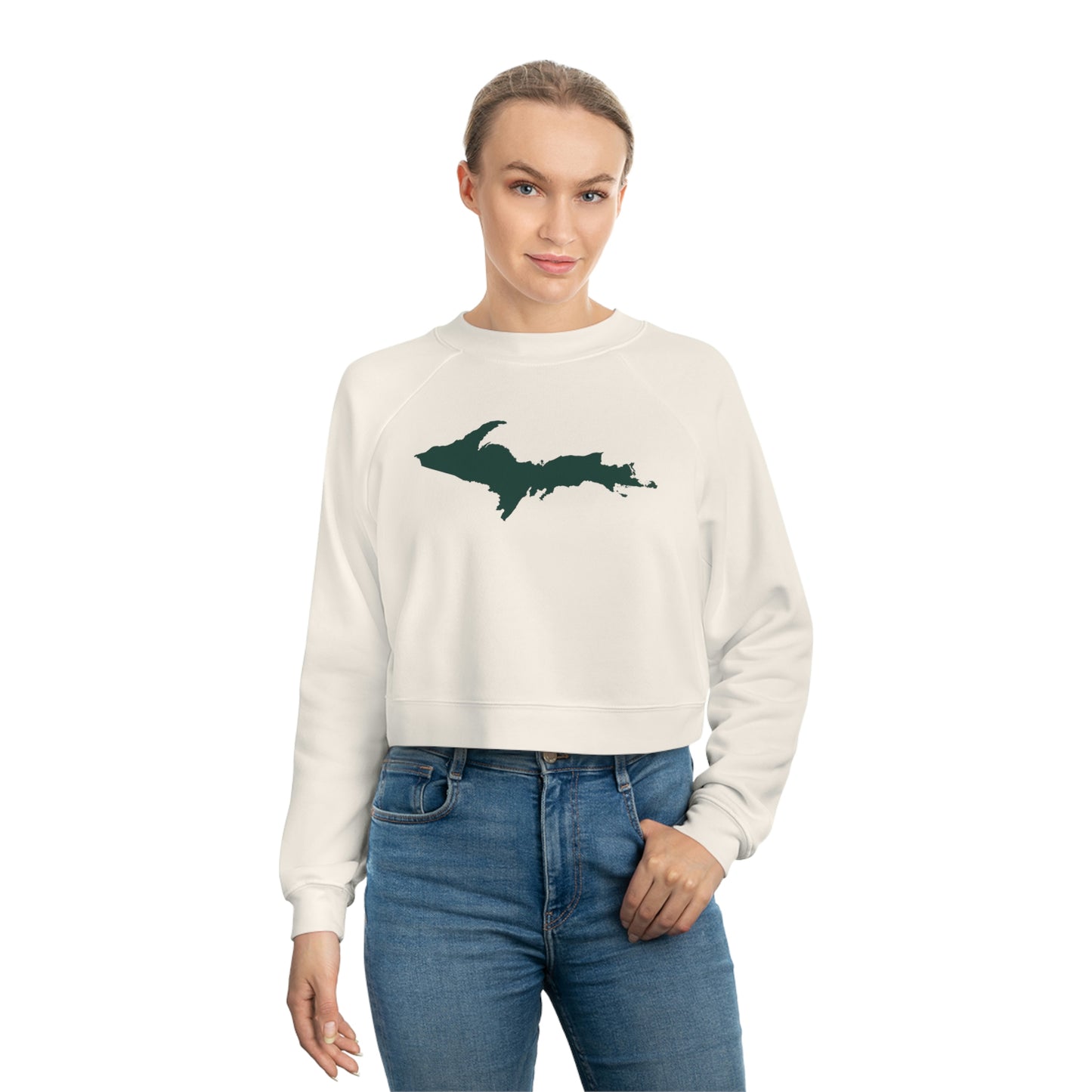 Michigan Upper Peninsula Sweatshirt (w/ Green UP Outline) | Cropped Mid-Length