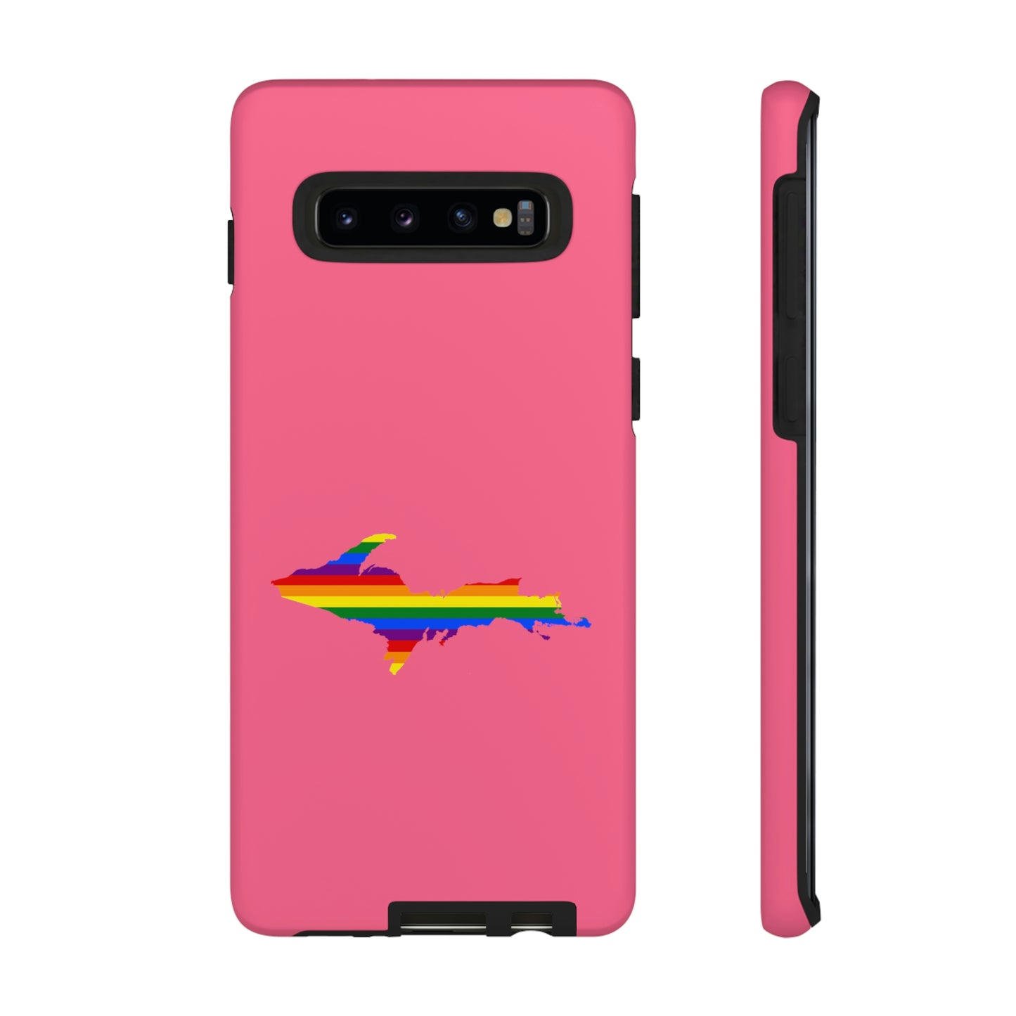 Michigan Upper Peninsula Tough Phone Case (Rhodochrosite Pink w/ UP Pride Flag Outline) | Samsung & Pixel Android