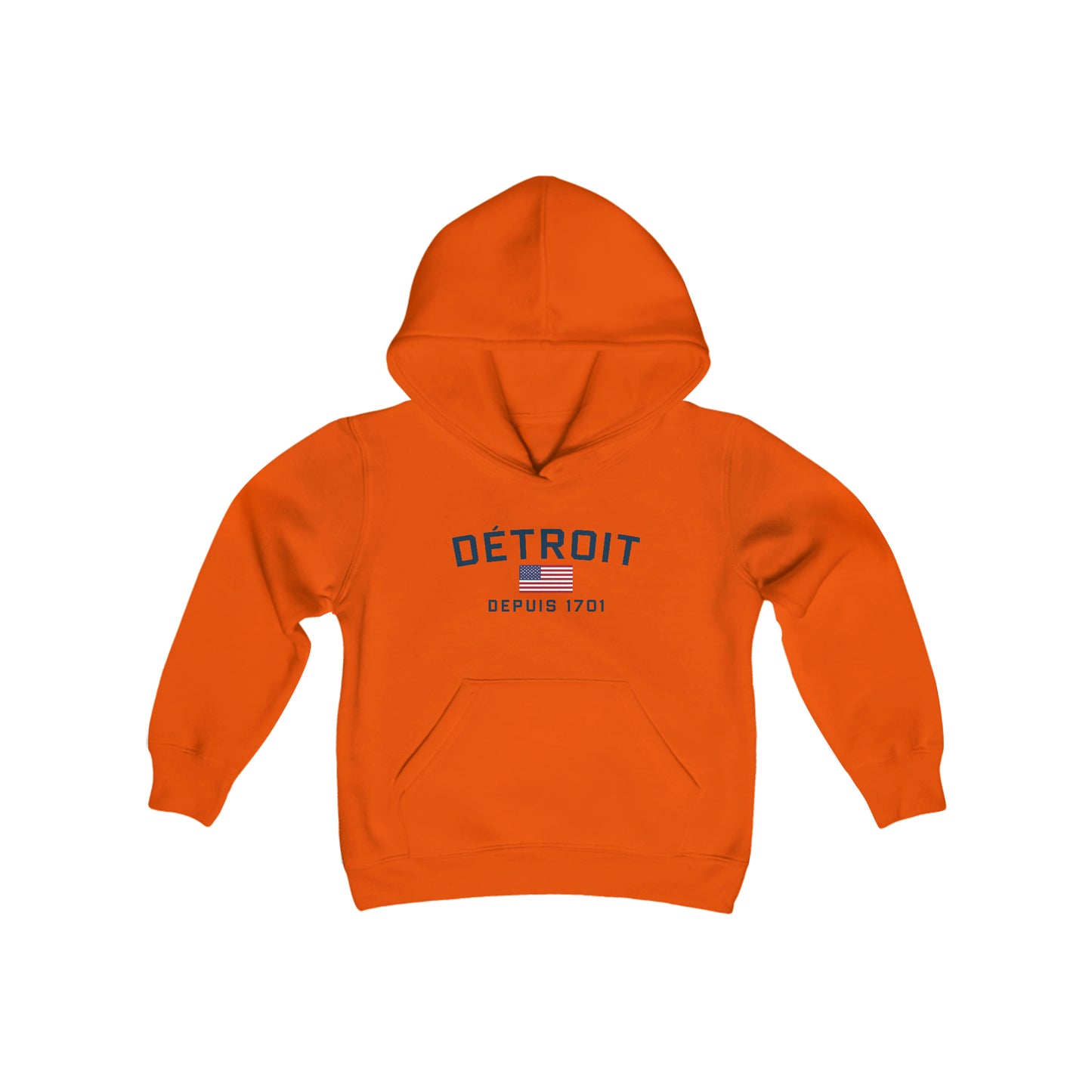 'Détroit Depuis 1701' Hoodie (w/USA Flag Outline) | Unisex Youth