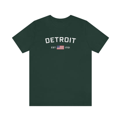 'Detroit Est 1701' T-Shirt (w/ United States Flag) | Unisex Standard Fit