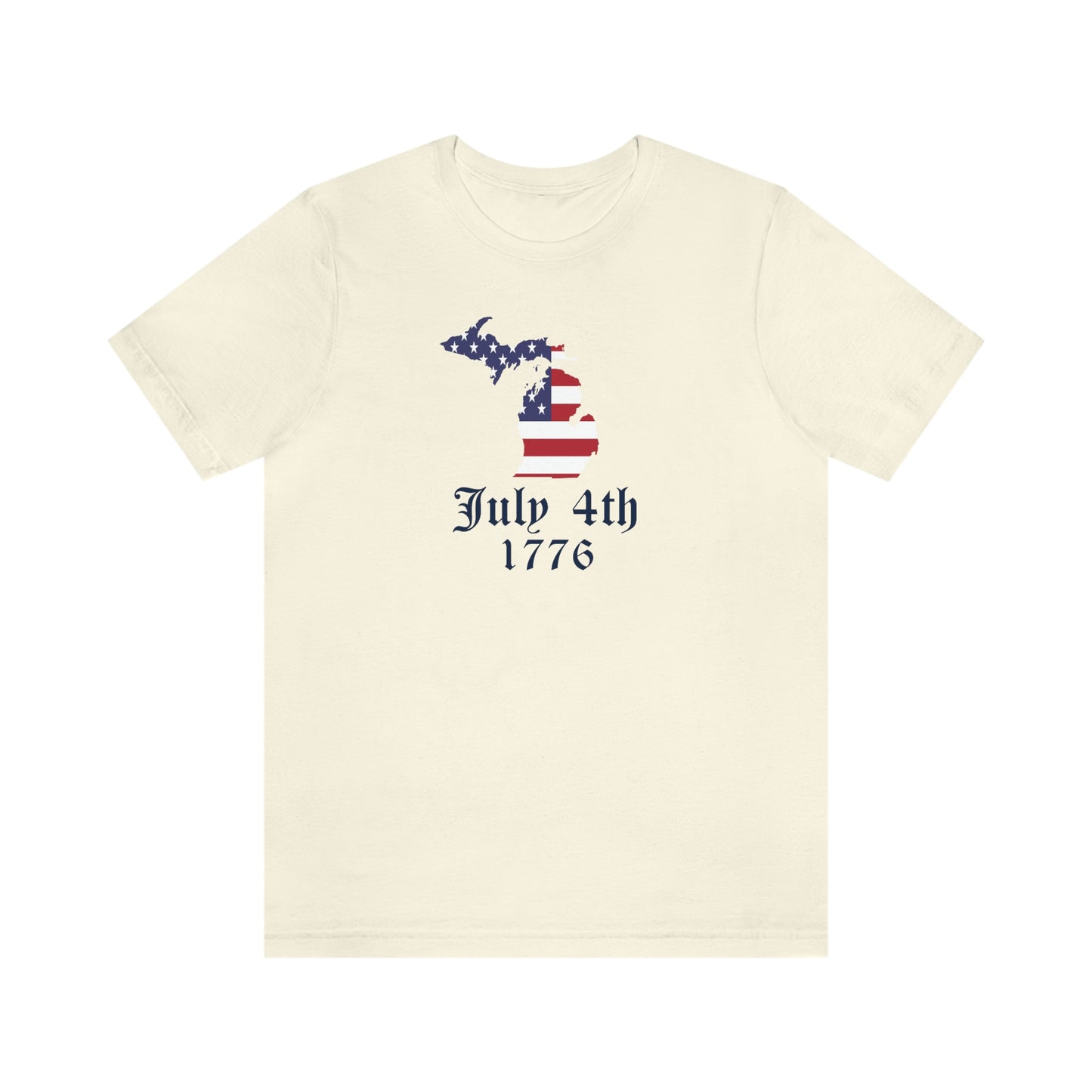 Michigan 'July 4th 1776' T-Shirt (Old English Font w/ MI USA Outline) | Unisex Standard Fit