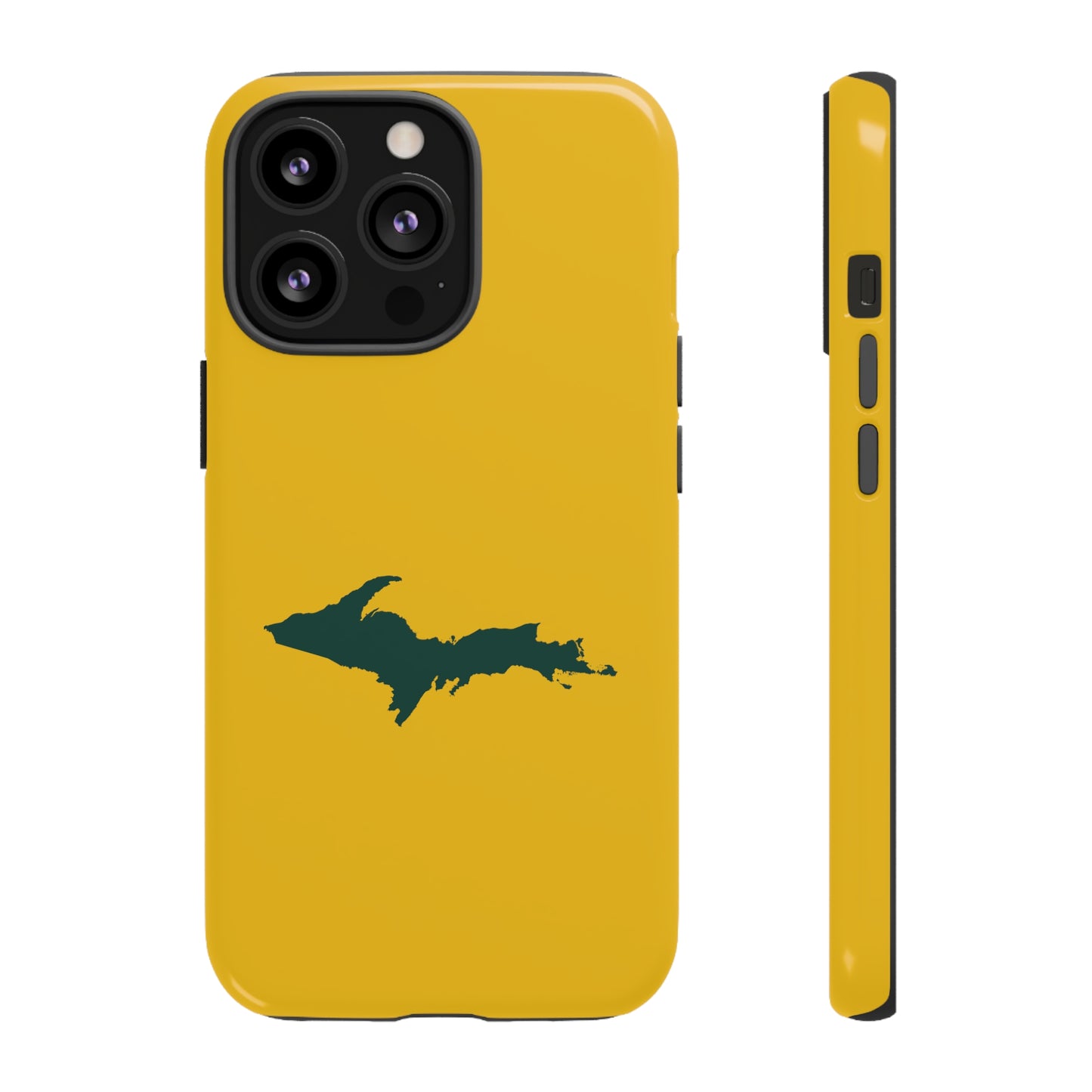 Michigan Upper Peninsula Tough Phone Case (Gold w/ Green UP Outline) | Apple iPhone