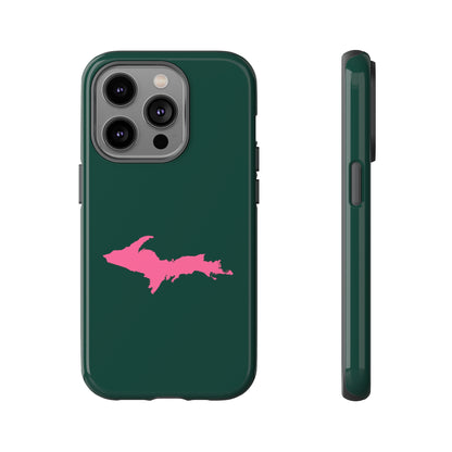 Michigan Upper Peninsula Tough Phone Case (Green w/ Pink UP Outline) | Apple iPhone