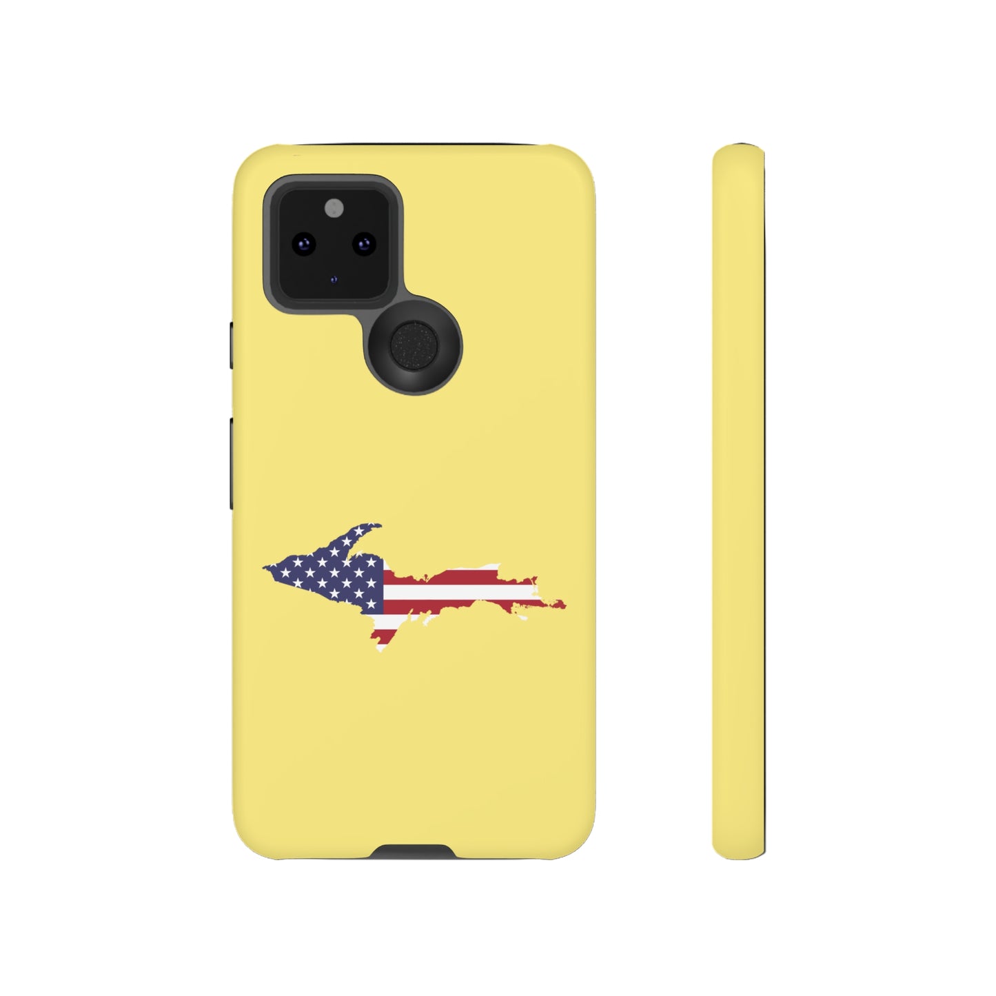 Michigan Upper Peninsula Tough Phone Case (Yellow Cherry Color w/ UP USA Flag Outline) | Samsung & Pixel Android