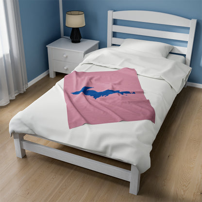 Michigan Upper Peninsula Plush Blanket (w/ Azure UP Outline) | Pink