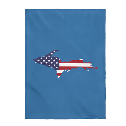 Michigan Upper Peninsula Plush Blanket (w/ UP USA Flag Outline) | Lake Superior Blue