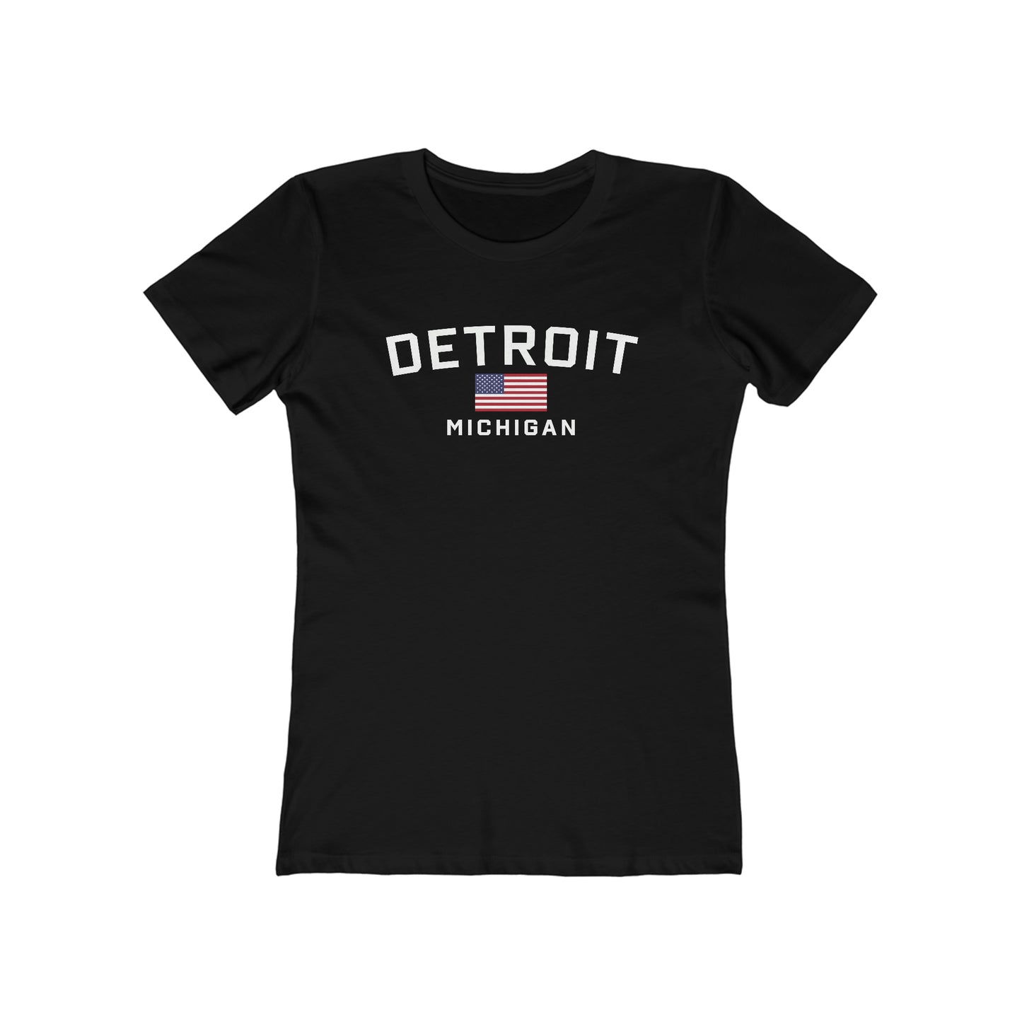 'Detroit Michigan' T-Shirt (w/USA Flag Outline) | Women's Boyfriend Cut