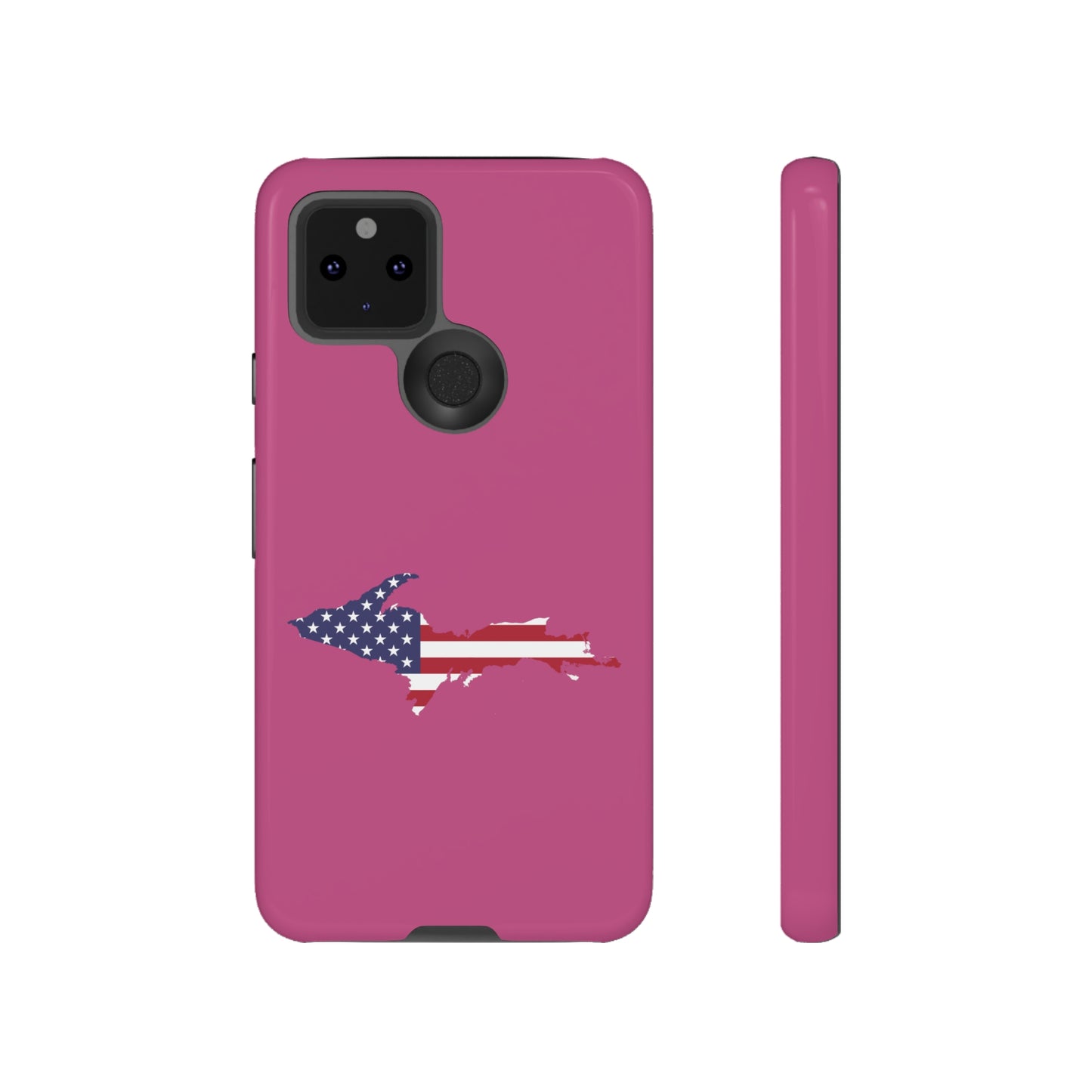 Michigan Upper Peninsula Tough Phone Case (Apple Blossom Pink w/ UP USA Flag Outline) | Samsung & Pixel Android