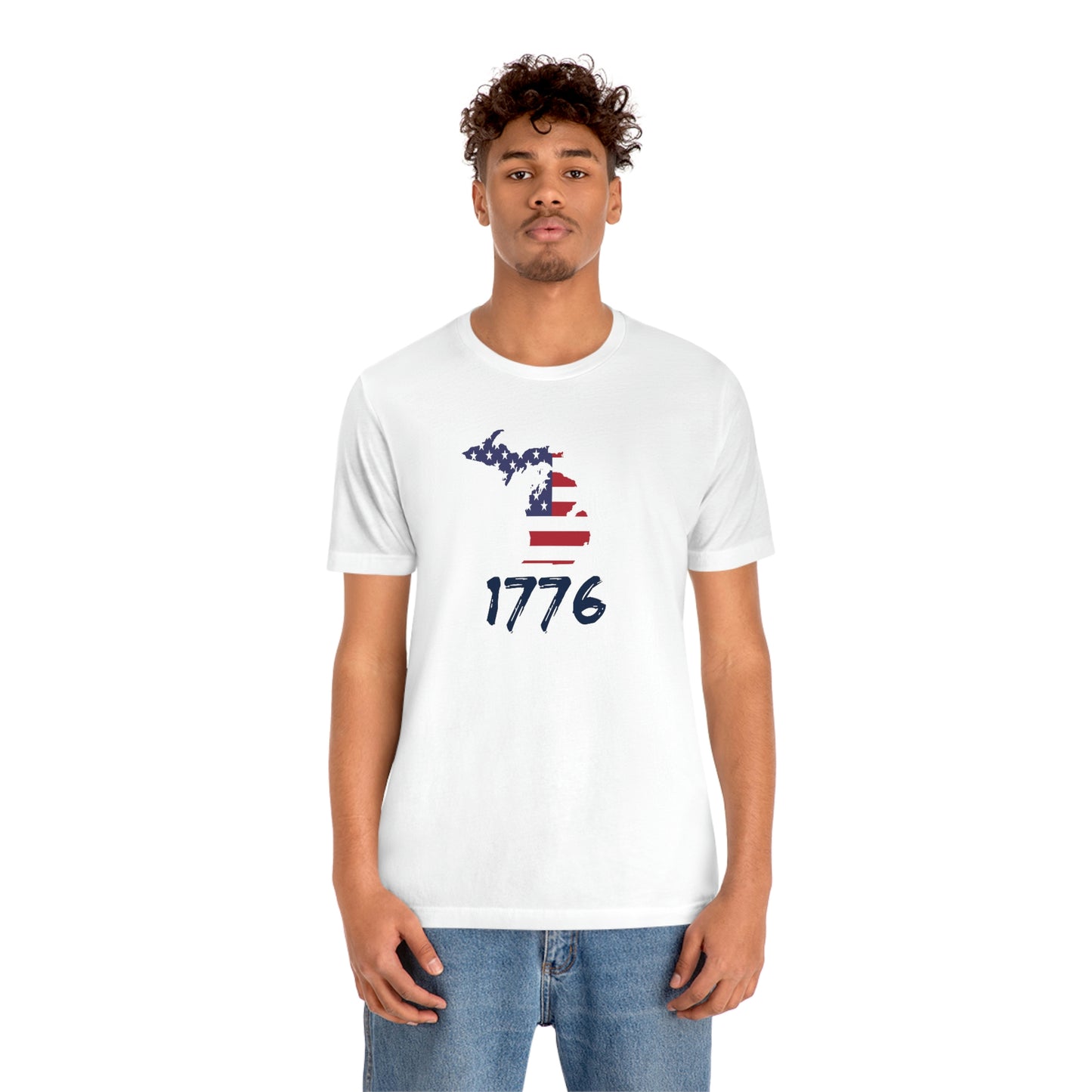 Michigan '1776' T-Shirt (Brush Font w/ MI USA Flag Outline) | Unisex Standard Fit