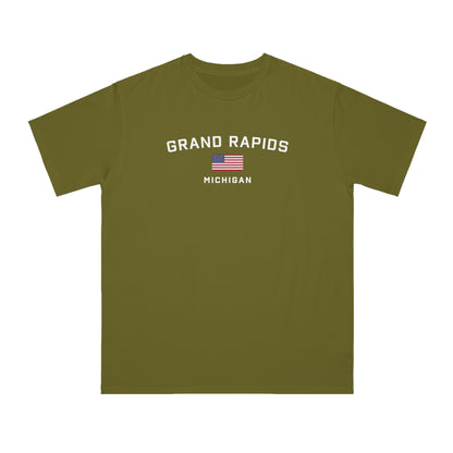 'Grand Rapids Michigan' T-Shirt (w/USA Flag Outline | Organic Unisex