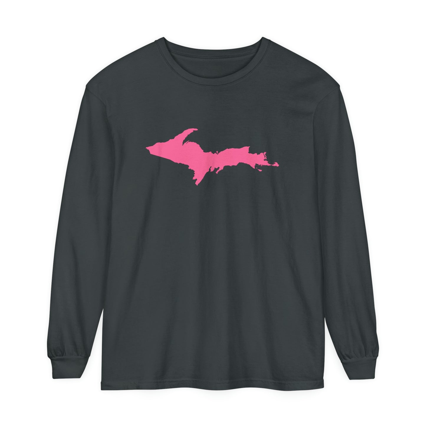 Michigan Upper Peninsula Garment-Dyed T-Shirt (w/ Pink UP Outline) | Unisex Long Sleeve