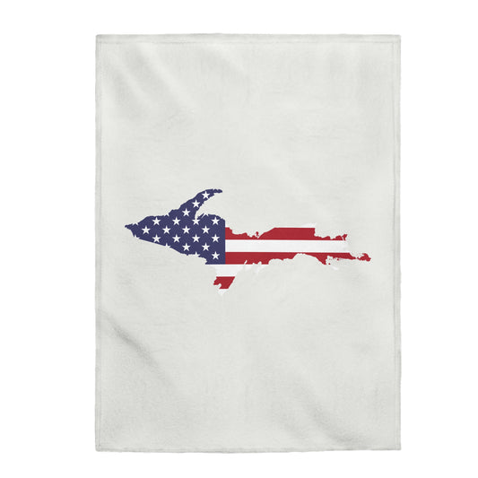 Michigan Upper Peninsula Plush Blanket (w/ UP USA Flag Outline) | Birch Bark White