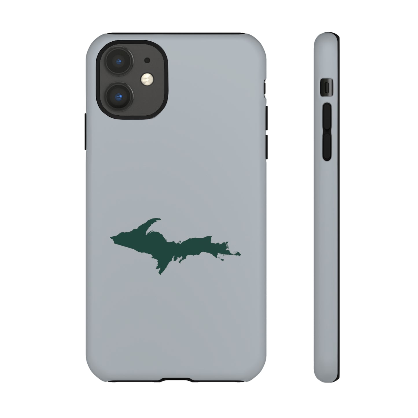 Michigan Upper Peninsula Tough Phone Case (Silver w/ Green UP Outline) | Apple iPhone