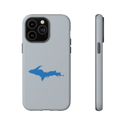 Michigan Upper Peninsula Tough Phone Case (Silver w/ Azure UP Outline) | Apple iPhone