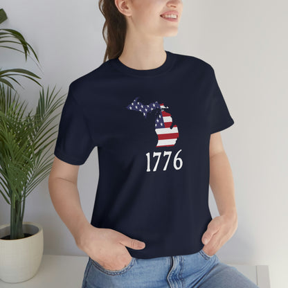 Michigan '1776' T-Shirt (Colonial Font w/ MI USA Flag Outline) | Unisex Standard Fit