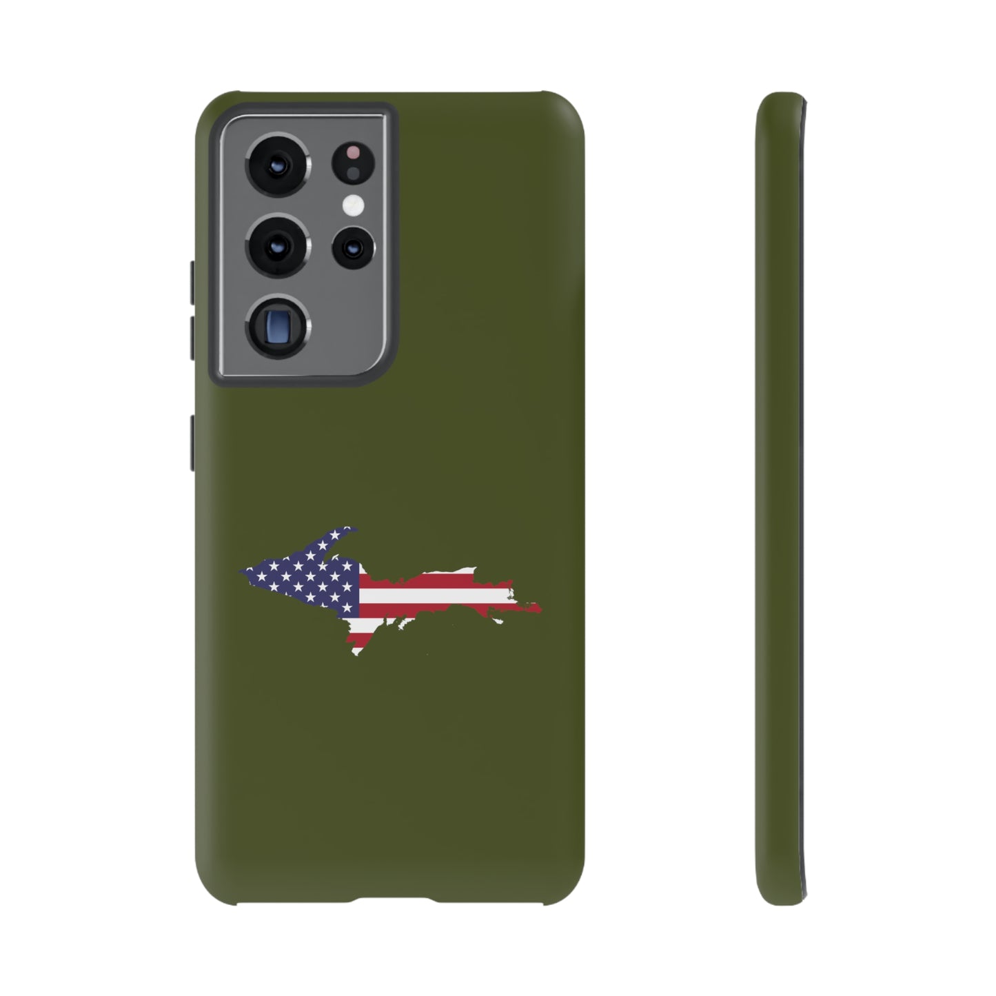 Michigan Upper Peninsula Tough Phone Case (Army Green w/ UP USA Flag Outline) | Samsung & Pixel Android