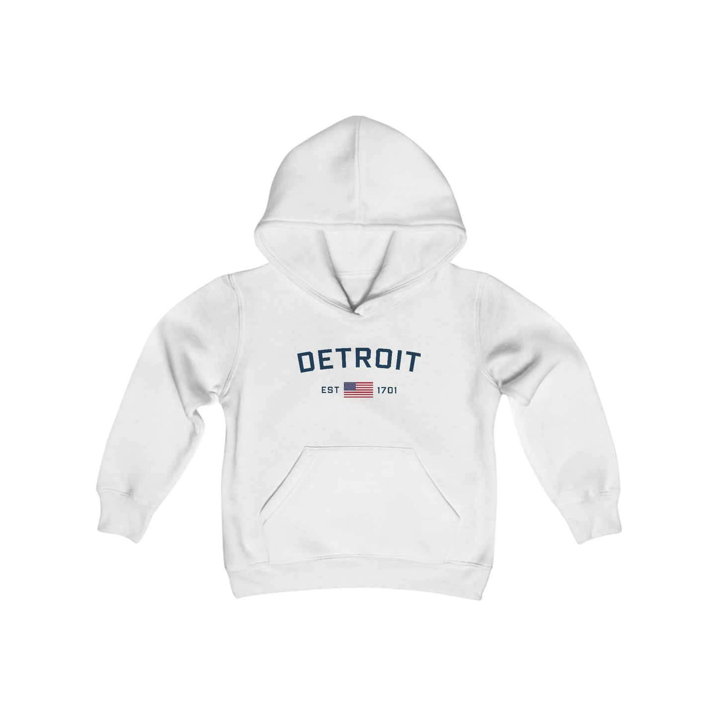 'Detroit EST 1701' Hoodie (w/USA Flag Outline) | Unisex Youth