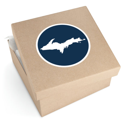 Michigan Upper Peninsula Round Stickers (Navy w/ UP Outline) | Indoor\Outdoor