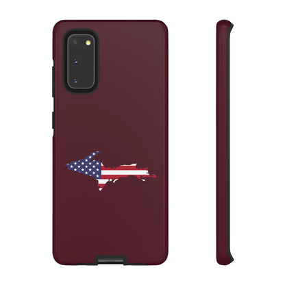 Michigan Upper Peninsula Tough Phone Case (Old Mission Burgundy w/ UP USA Flag Outline) | Samsung & Pixel Android