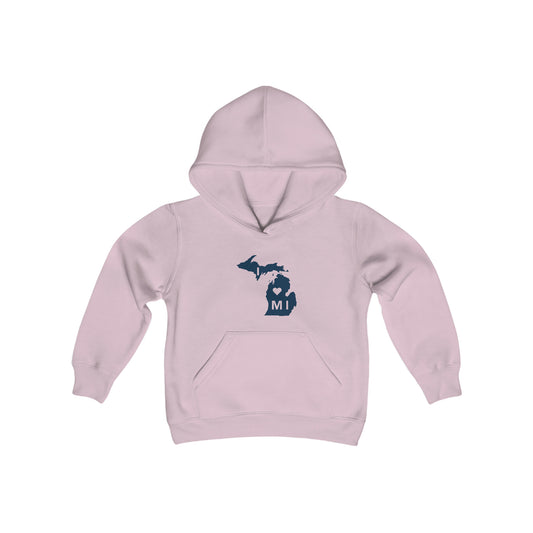 Michigan 'I ♡ MI' Hoodie (w/Full Body MI Outline) | Unisex Youth