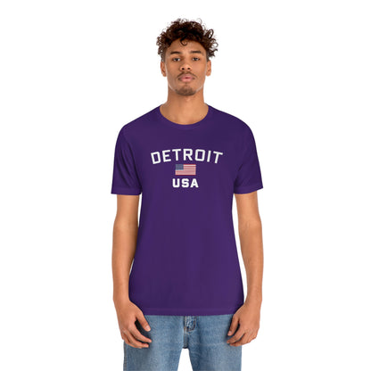 'Detroit USA' T-Shirt (w/ USA Flag Outline) | Unisex Standard Fit