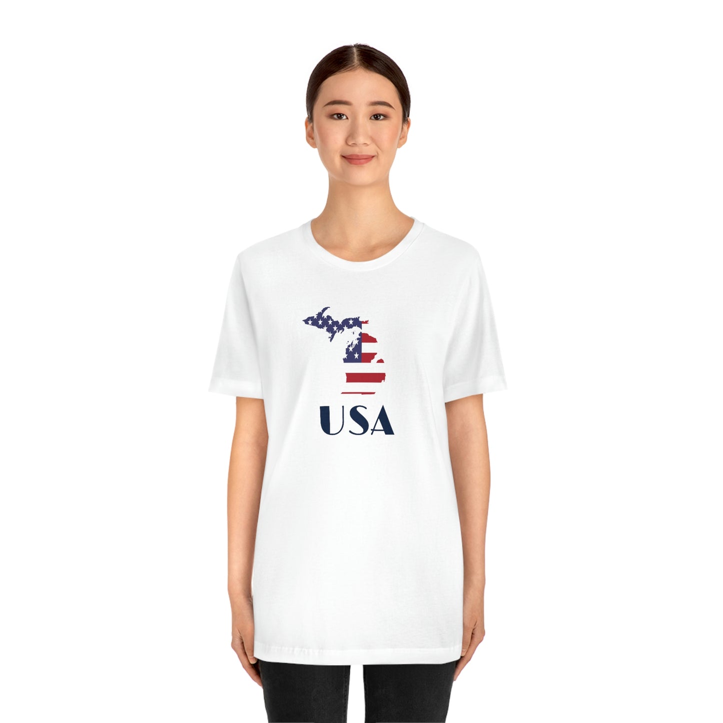 Michigan 'USA' T-Shirt (w/ MI USA Flag Outline) | Unisex Standard Fit