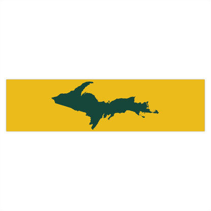 Michigan Upper Peninsula Bumper Sticker (w/ Green UP Outline) | Gold Background