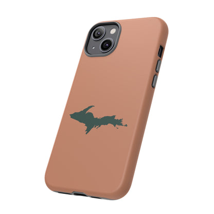 Michigan Upper Peninsula Tough Phone Case (Copper Color w/ Green UP Outline) | Apple iPhone