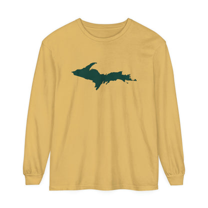 Michigan Upper Peninsula Garment-Dyed T-Shirt (w/ Green UP Outline) | Unisex Long Sleeve