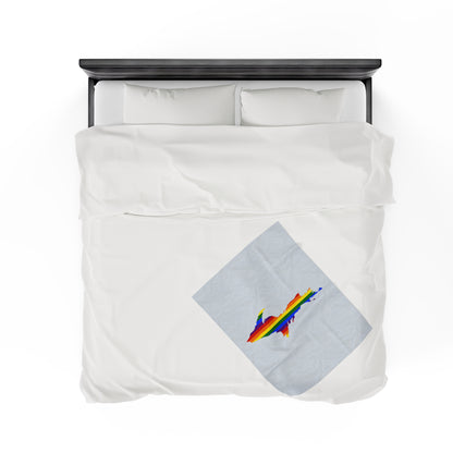 Michigan Upper Peninsula Plush Blanket (w/ UP Pride Flag Outline) | Mallow White