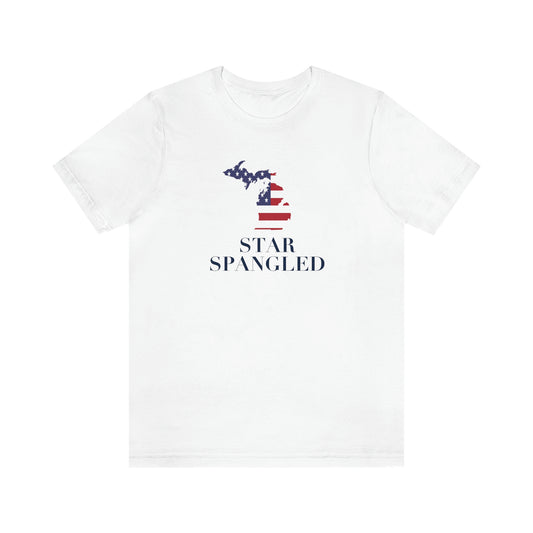 Michigan 'Star Spangled' T-Shirt (w/ MI USA Flag Outline) | Unisex Standard Fit