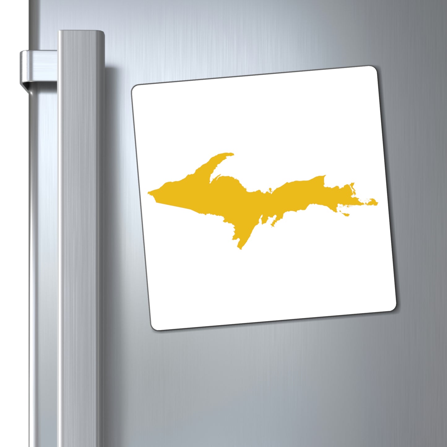 Michigan Upper Peninsula Square Magnet (w/ Gold Flag Outline)