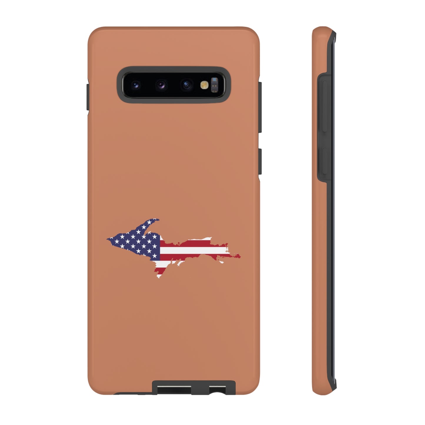 Michigan Upper Peninsula Tough Phone Case (Copper Color w/ UP USA Flag Outline) | Samsung & Pixel Android