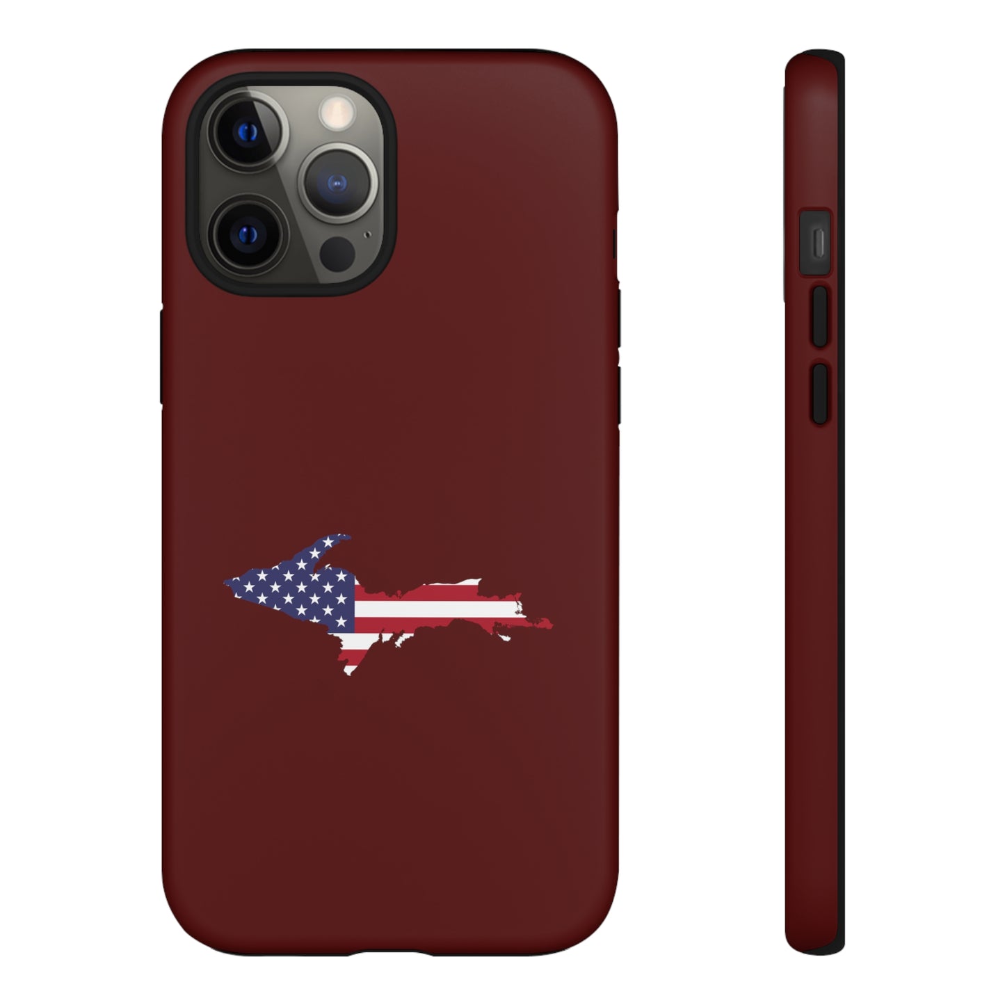 Michigan Upper Peninsula Tough Phone Case (Cherrywood Color w/ UP USA Outline) | Apple iPhone