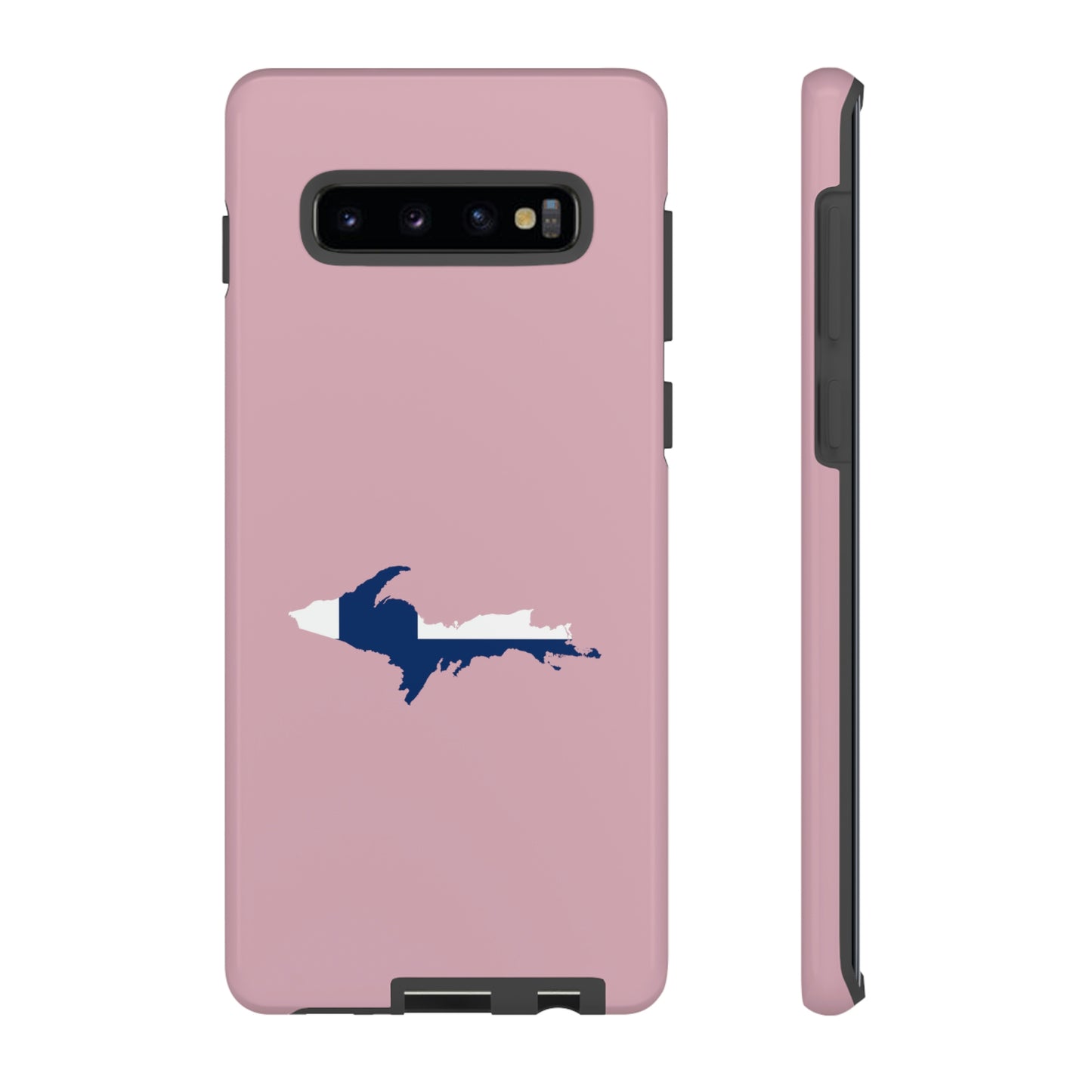 Michigan Upper Peninsula Tough Phone Case (Pink w/ UP Finland Flag Outline) | Samsung & Pixel Android